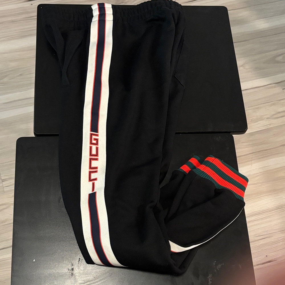 Gucci Black Joggers with Red and Green Accents